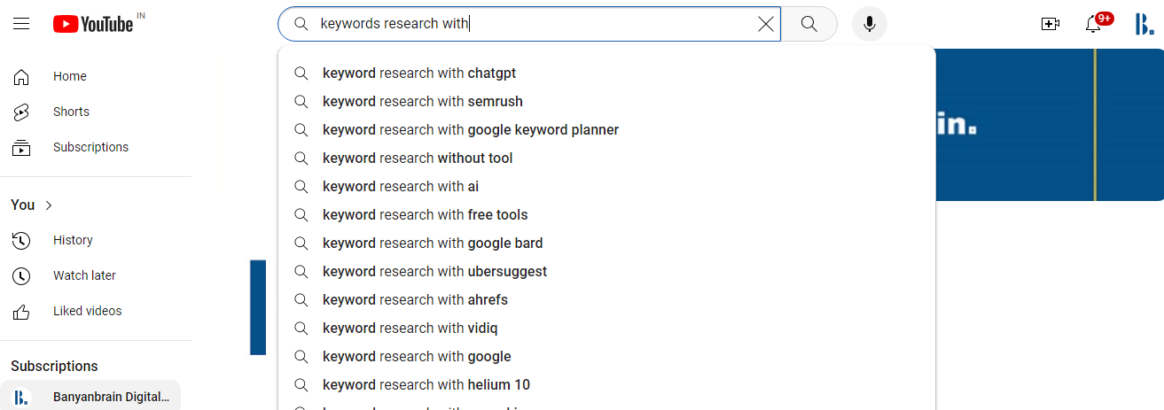 Keyword research with the help of YouTube