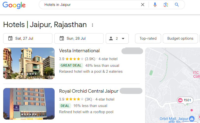 Example of local SEO for travel industry