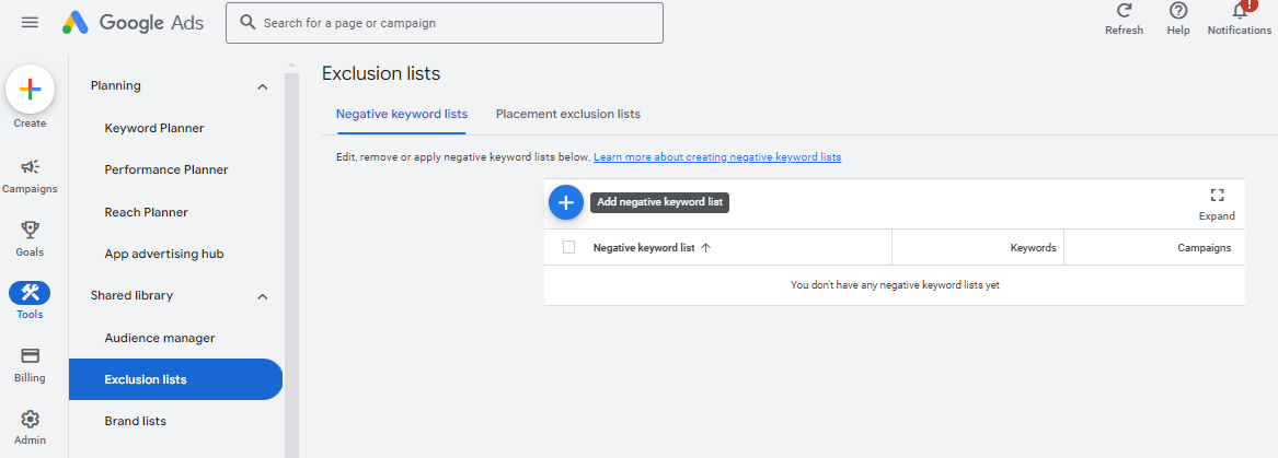 How to add negative keywords in Google Ads